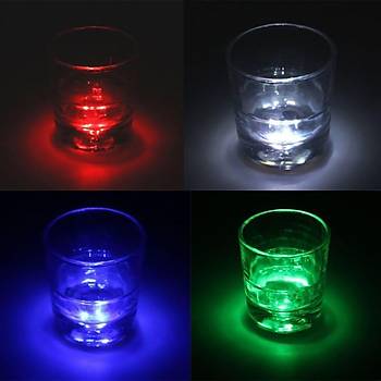 Parti Led Şişe Bardak Altlığı 6cm Parlak 4 LED Flaş Dekor Işık 7 Renk