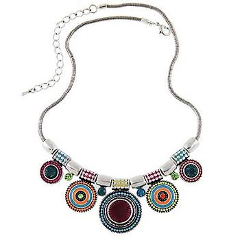 Gerdanlık Kolye Vintage Chokers Renkli Boncuk Gümüş Kaplama