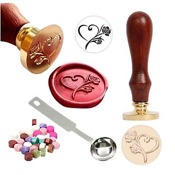 Mektup Damga Mühürü Gül ve Kalp + 30 Mühür Mumu + Eritme Kaşığı