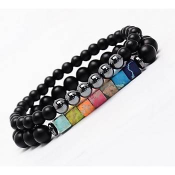 7 Renk Küp Şifa Çakra Bileklik ve Boncuklu Strand 2 Çift Set 