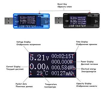 USB Akým ve Gerilim Þarj Kapasitesi Test Güç Ölçer Ampermetre Voltmetre 