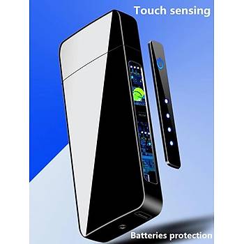 Dönen Ark Plazma Elektronik Alevsiz Dokunmatik Siyah Çakmak USB Şarjlı