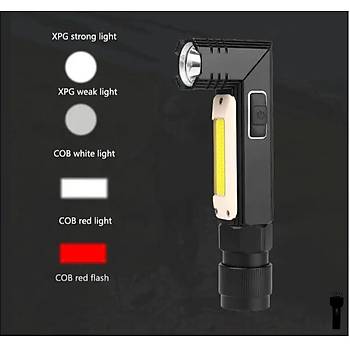 8000 lm LED El Feneri 2000 mAh Dahili Pil 90° Bükümlü Döner Klip Mıknatıs Kafa Bantlı 