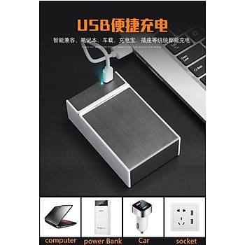 Alevsiz USB Şarjlı Elektronik Çakmak Taşınabilir Sigara Paketi Muhafaza Kutusu  