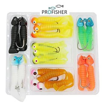 PROFISHER 17 li Set Silikon Jiket İğne Kurşun Kafa Sahte Yem 5 cm 7,5 gr    