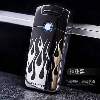 Darbeli Ark Plazma Rüzgar Çakmağı Alevsiz USB Şarjlı Elektrikli Silver Flame