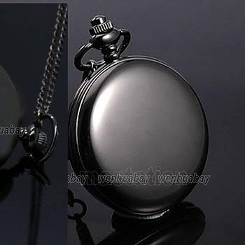 Kuvars Köstekli Mini Cep Saati Kolye Gun Black Düz Yüzey Desen