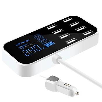 8 USB Portlu LED Ekran Ara ve Masast arj  Adaptr 40W 2.4A 
