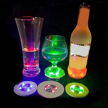 Parti Led Şişe Bardak Altlığı 6cm Parlak 4 LED Flaş Dekor Işık 7 Renk