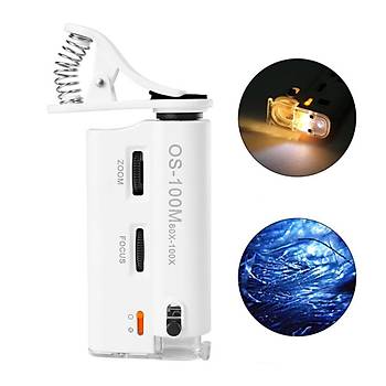 60X 100X UV LED I��kl� Mikroskop B�y�te� Cep Telefon Klipsli 