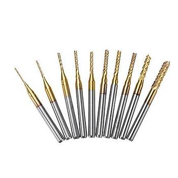 Tungsten Karbr PCB Kesme CNC Freze Kaplama U 1.0-3.0mm 10lu Set 