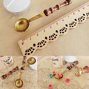 Ahşap Saplı Bakır Balmumu Kaşık Retro Mühür Eritme Kaşığı