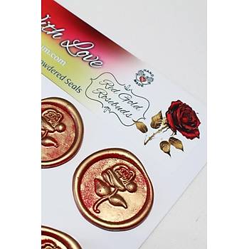 Mühürcüm Red Gold Rosebuds 12 Adet 3D Hazır Kendinden Yapışkanlı Sticker Mühür RM2105