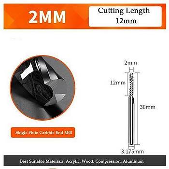 Grav�r Tek Kenarl� Freze B��a�� Spiral Akrilik Kesme 3.175x12mm 