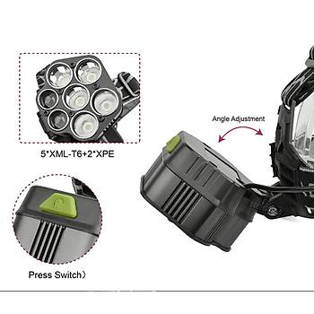 5 Beyaz 2 Krmz Led Kafa Feneri USB arj Portlu CREE XML T6 18650 