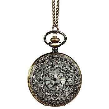 Klasik Kuvars Köstekli Cep Saati Bronz Antika Kolye Zincirli Kalp Çiçeði Desenli