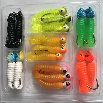 PROFISHER 17 li Set Silikon Jiket İğne Kurşun Kafa Sahte Yem 5 cm 7,5 gr    