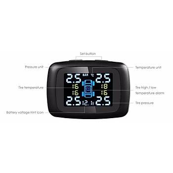 Akll Ara TPMS Lastik Basnc zleme Sistemi Dijital LCD Ekran 
