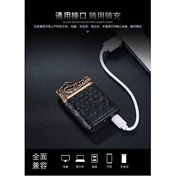 Çift Ark G Sensör Plazma Çakmak Deri Metal Timsah Desen Elektrikli USB Þarjlý 