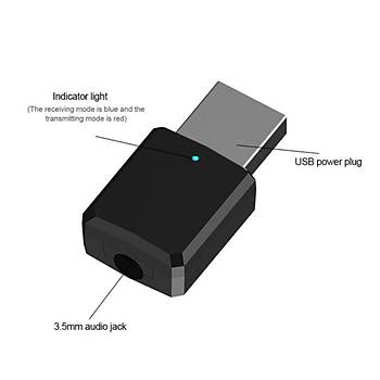 Bt V5.0 Alıcı Verici A2DP AVRCPKablosuz Ses Müzik Adaptörü 3.5mm Aux 3.2Gr