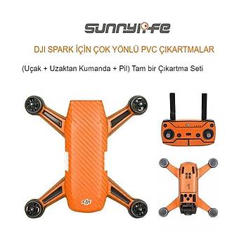 Dji Spark için Turuncu Karbon Grafik Su Geçirmez PVC Cilt Çıkartma Seti