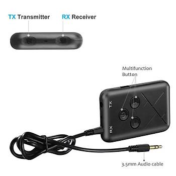 2 in 1 Bt 4.2 Stereo Ses Müzik Verici Alıcı 3.5mm Telefon PC TV Araç Hoperlör