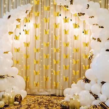 Düğün Doğum Günü Parti Dekoru Kağıt Kelebek Dizesi Altın Sarısı