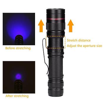 UV 395nm 5W Fener 3 Modlu Zoom Ayarl AA/14500 Pil ile alr