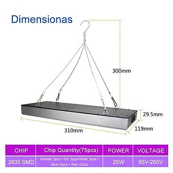25W Tam Spektrum Panelli LED Bitki Büyümek Işık 220V Sera Bahçecilik İç Mekan 