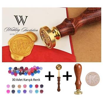 Retro Mektup M�h�r� Damga K Harfi + 30 Adet M�h�r Mumu + Eritme Ka����