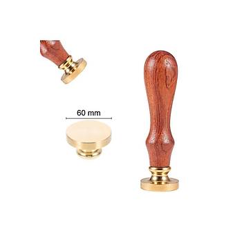 Mühürcüm Mühür Mumu 60  mm Yuvarlak Boş Pirinç Kafa + Ahşap Sap R5799O60