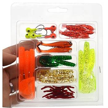 PROFISHER 33 lü Set Silikon Jiket İğne Kurşun Kafa Sahte Yem Set  