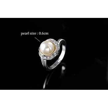 Stellux Kristal Taşlı Beyaz İnci Yüzük 