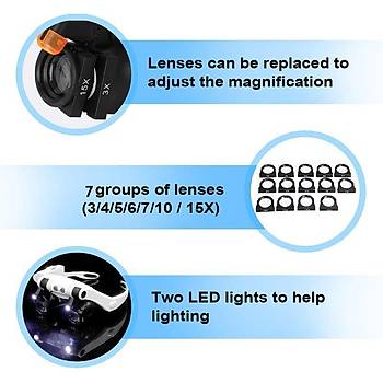 G�zl�k B�y�te� �ift Led I��kl� 7 Lensli 3X 4X 5X 6X 7X 10X 15X