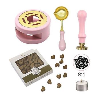 Davetiye Mum Mhr Uygulama Seti Pembe Renk 811 Gl Desen