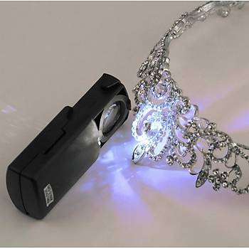30X LED Işıklı Sürgülü Büyüteç Mini Cep Takı Mikroskop 21mm Lens