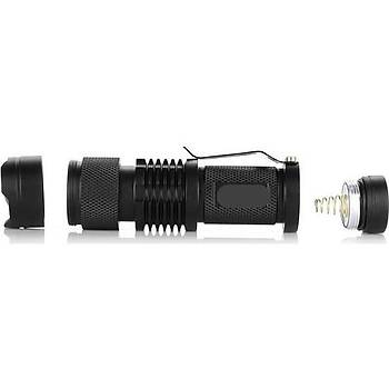 12 Watt 2000lm CREE Q5 Ledli Fener Flash Light   Zumlanabilir 18650 Pil İle Çalışır