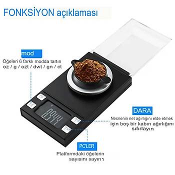 0.001g/50g Dijital Hassas Tart LCD Byk Ekran Otomatik Kapanma