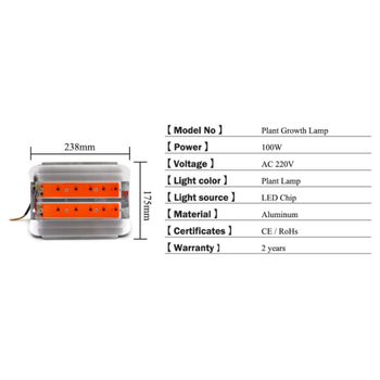 Tam Spektrum Bitki Büyütme COB LED 100W 220V Projektör Lamba 