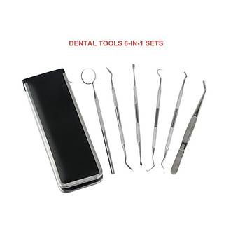 Paslanmaz Çelik Diş Oral Bakım 6 lı Set Ayna Orak Skaler Spatula Kazıma Cımbız