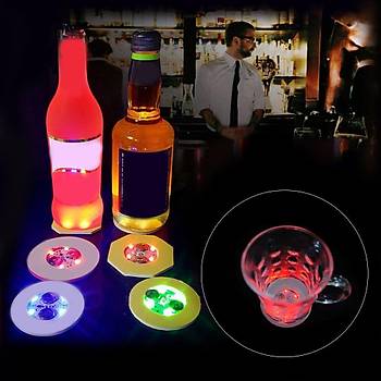 Parti Led Şişe Bardak Altlığı 6cm Parlak 4 LED Flaş Dekor Işık 7 Renk