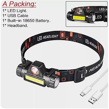 Kafa Lambas� Cob + XPE Led �arjl� Dahili Pil M�knat�sl� 2 Modlu