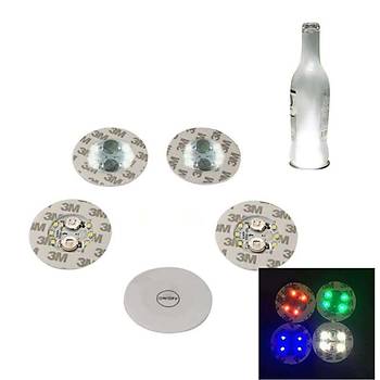 Parti Led Şişe Bardak Altlığı 6cm Parlak 4 LED Flaş Dekor Işık 7 Renk