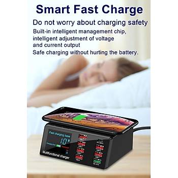 100W 8 Port USB Hızlı Şarj Cihazı PD QC3.0 HUB Qi Kablosuz Şarj 
