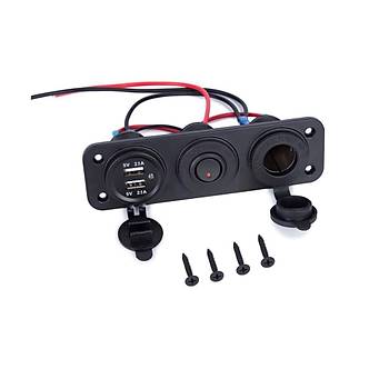 Araç Tekne ATV 2.1A Çift Usb Şarj Çakmak Yatağı Aç/Kapa Anahtar 3 lü Set