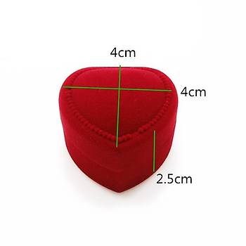 Kırmızı Kalp Şekilli Kadife Yüzük Mücevher Kutusu Hediyelik Ambalaj Sunum