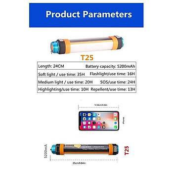 USB Şarj Edilebilir IP68 Su Geçirmez Led Kamp Işıldak Taşınabilir El Feneri T25 