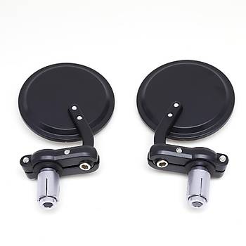 Motosiklet Yan Dikiz Ayna Set Alüminyum Siyah 22mm Gidon Bar Sonu 