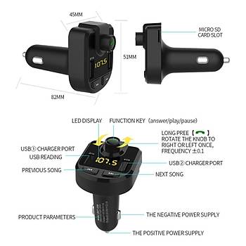 Bluetooth Araç Kiti FM Verici Handsfree Çift USB SD TF Kart U Disk Araba MP3 Çalar 