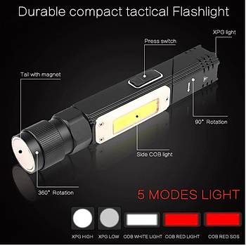 8000 lm LED El Feneri 2000 mAh Dahili Pil 90° Bükümlü Döner Klip Mıknatıs Kafa Bantlı 